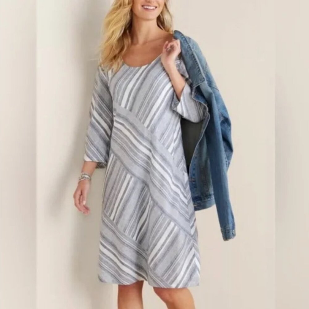 Soft Surroundings Sonya linen blend striped‎ summer dress M petite